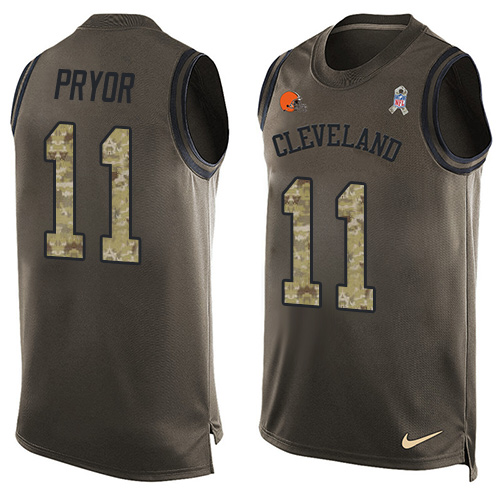 Men's Limited Terrelle Pryor Nike Jersey Green - #11 Salute to Service Tank Top NFL Cleveland Browns